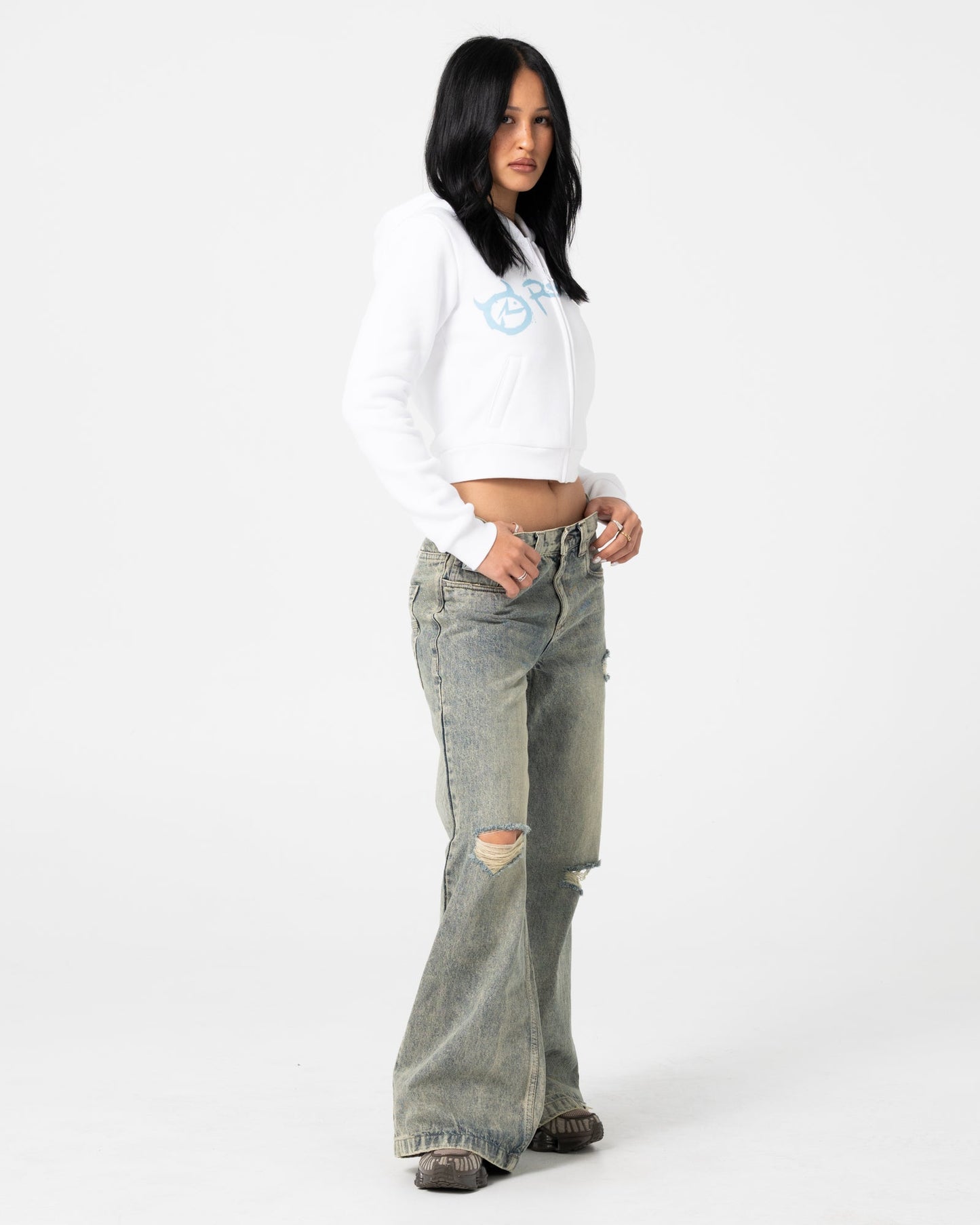 Rusty Mccop Crop Zip Thru Hooded Fleece - White