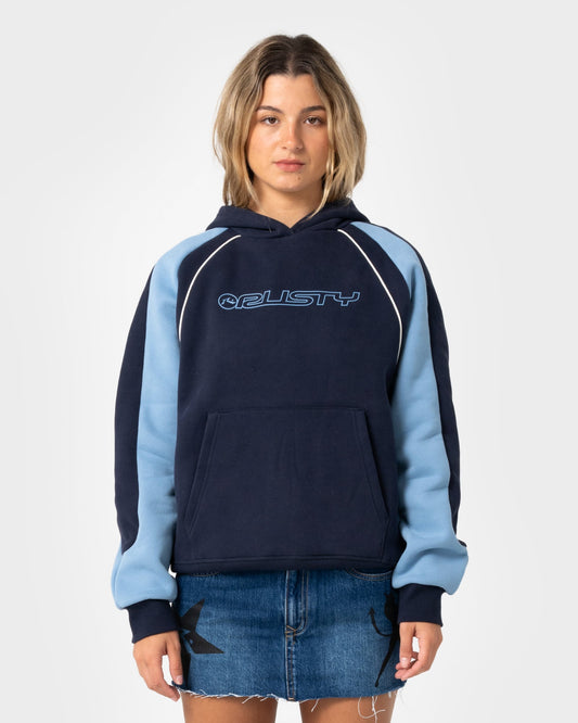 Rusty Black Splice Oversized Hooded Fleece - Navy