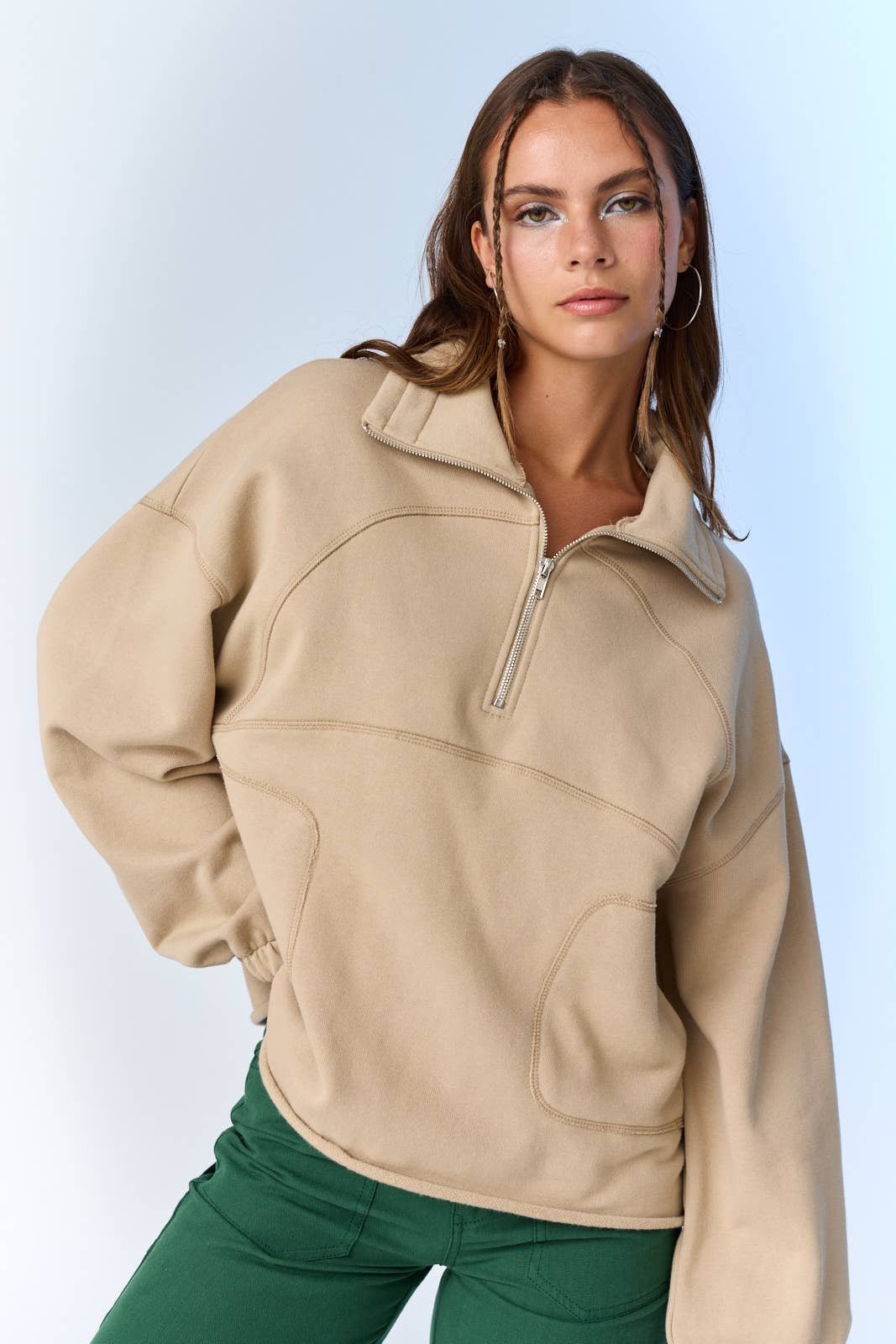 Oversized Half-Zip: Taupe