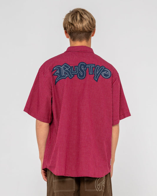 Rusty Ransom Check S/S Button Up Shirt - Burgundy