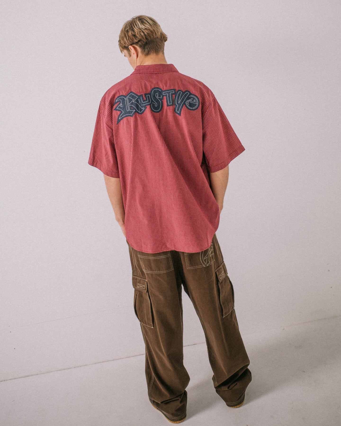 Rusty Ransom Check S/S Button Up Shirt - Burgundy