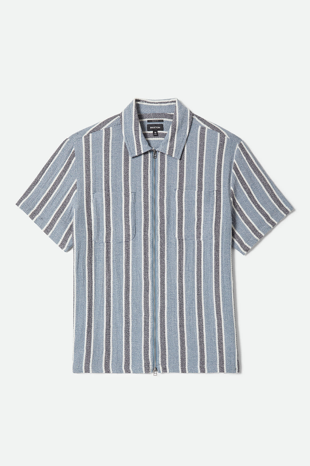 Brixton Dexter Textured Stripe S/S F/Z Shirt - Black / Dusty Blue