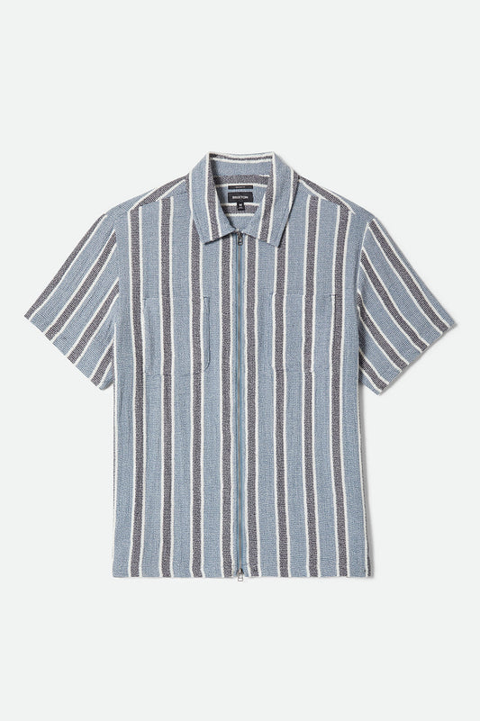 Brixton Dexter Textured Stripe S/S F/Z Shirt - Black / Dusty Blue