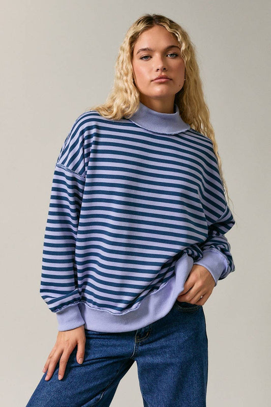 Stripe Mock Neck Sweater: LAVENDER