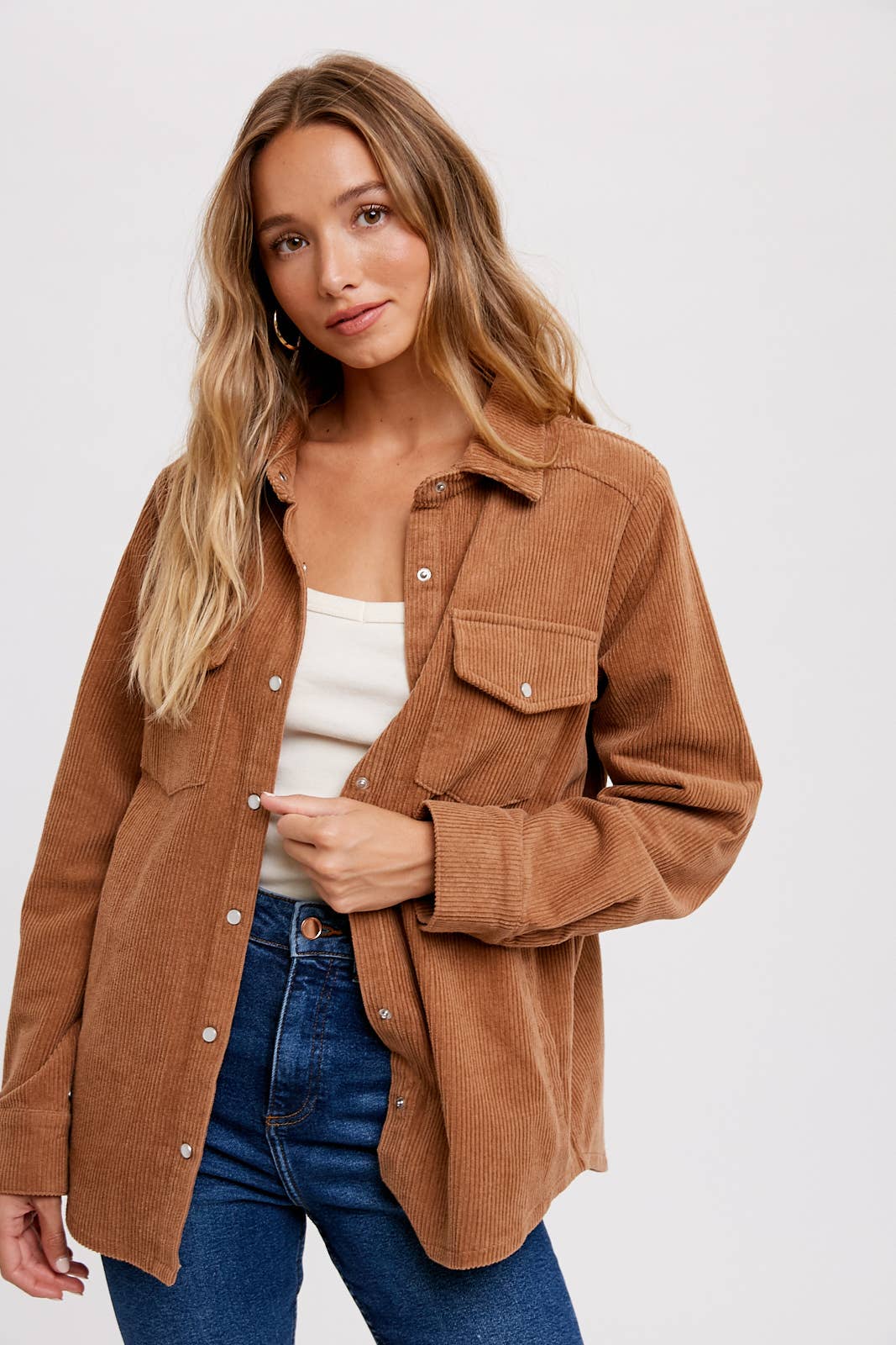 Corduroy Shacket with Pockets - Camel