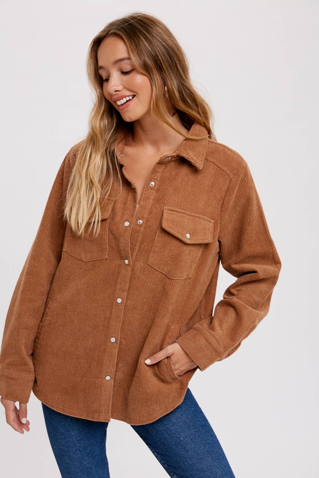 Corduroy Shacket with Pockets - Camel