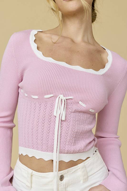 Sweetheart Flare Sleeve Top: Pink