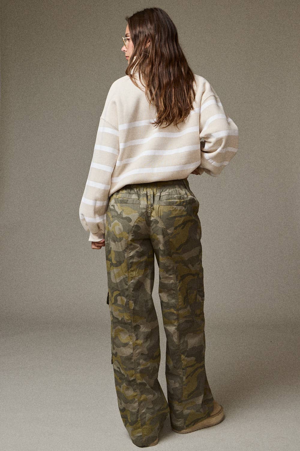 Addison Stripe Pullover: TAUPE/WHITE