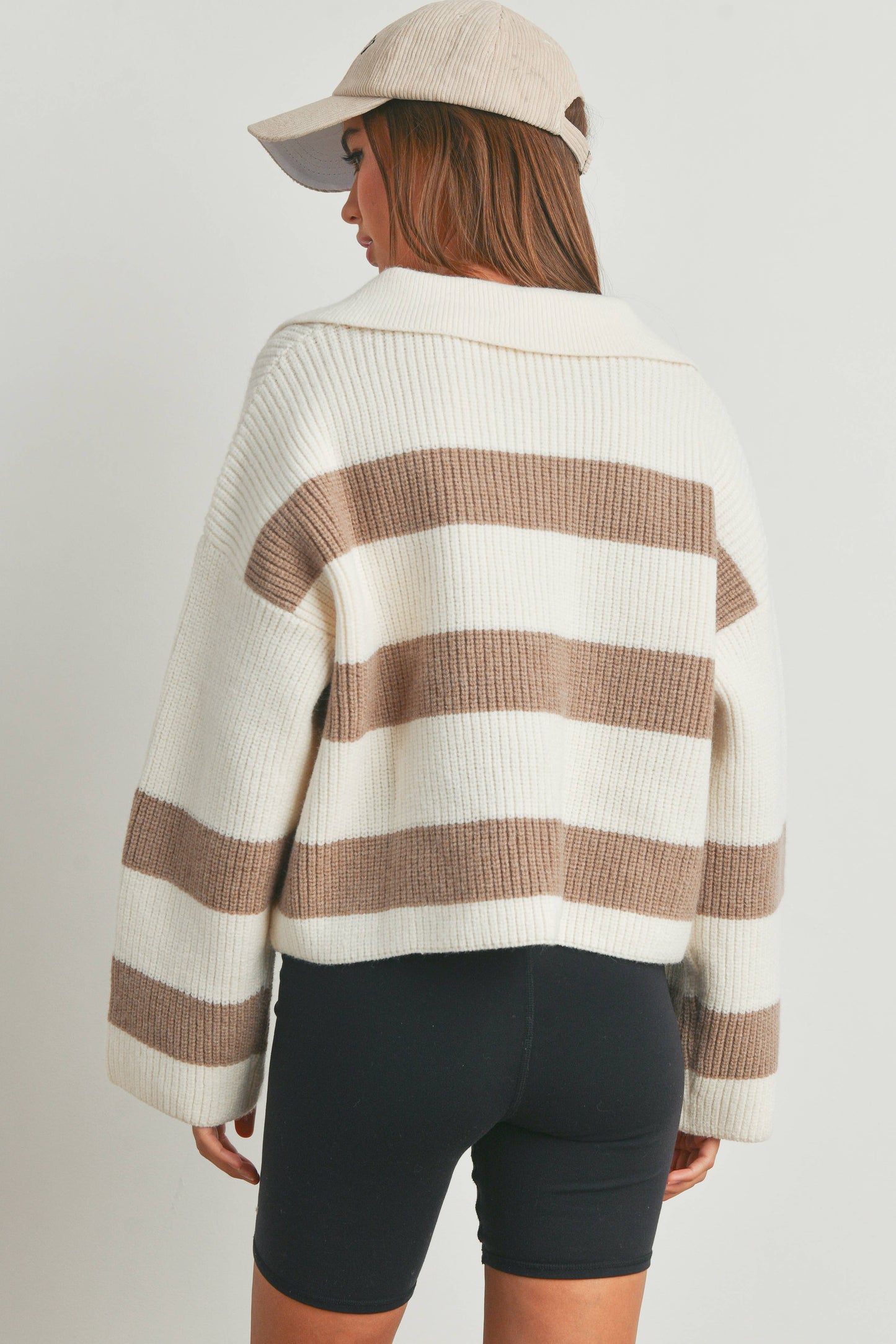 Stripe Collar Sweater: Taupe