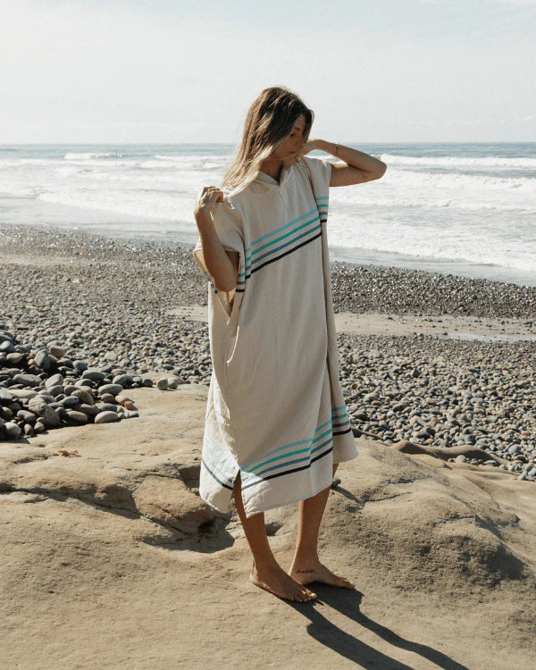 Sand Cloud Border Classic Stripe Hooded Poncho - Aqua