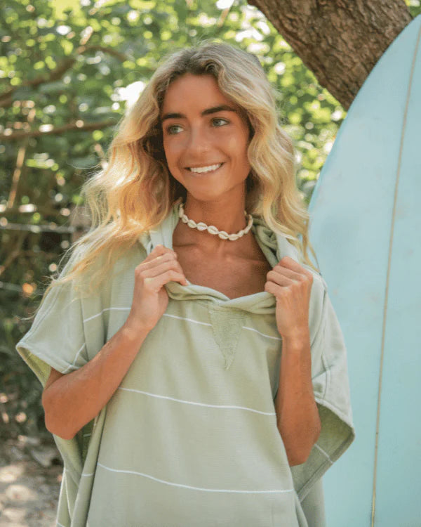Sand Cloud Border Classic Stripe Hooded Poncho - Celadon Green