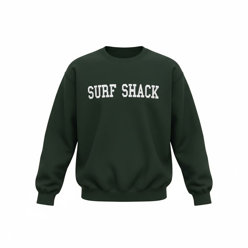 Surf Shack Embroidered Crewneck Sweatshirt - Forest Green