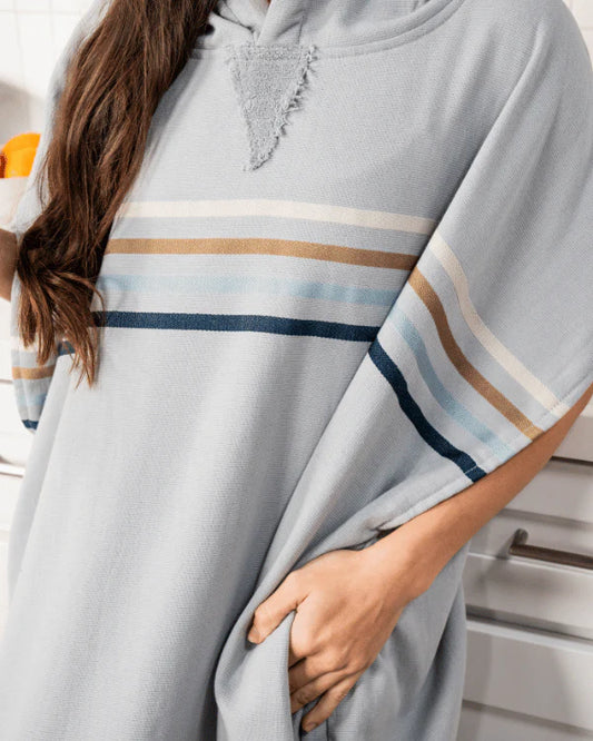 Sand Cloud Border Classic Stripe Hooded Poncho - Grey