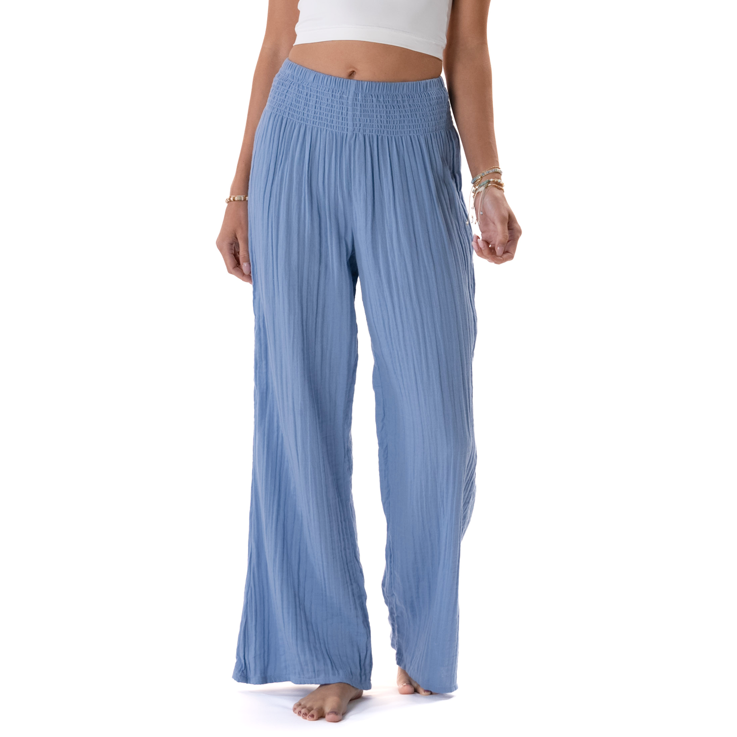 Denim Blue Wide Leg Cotton Pants