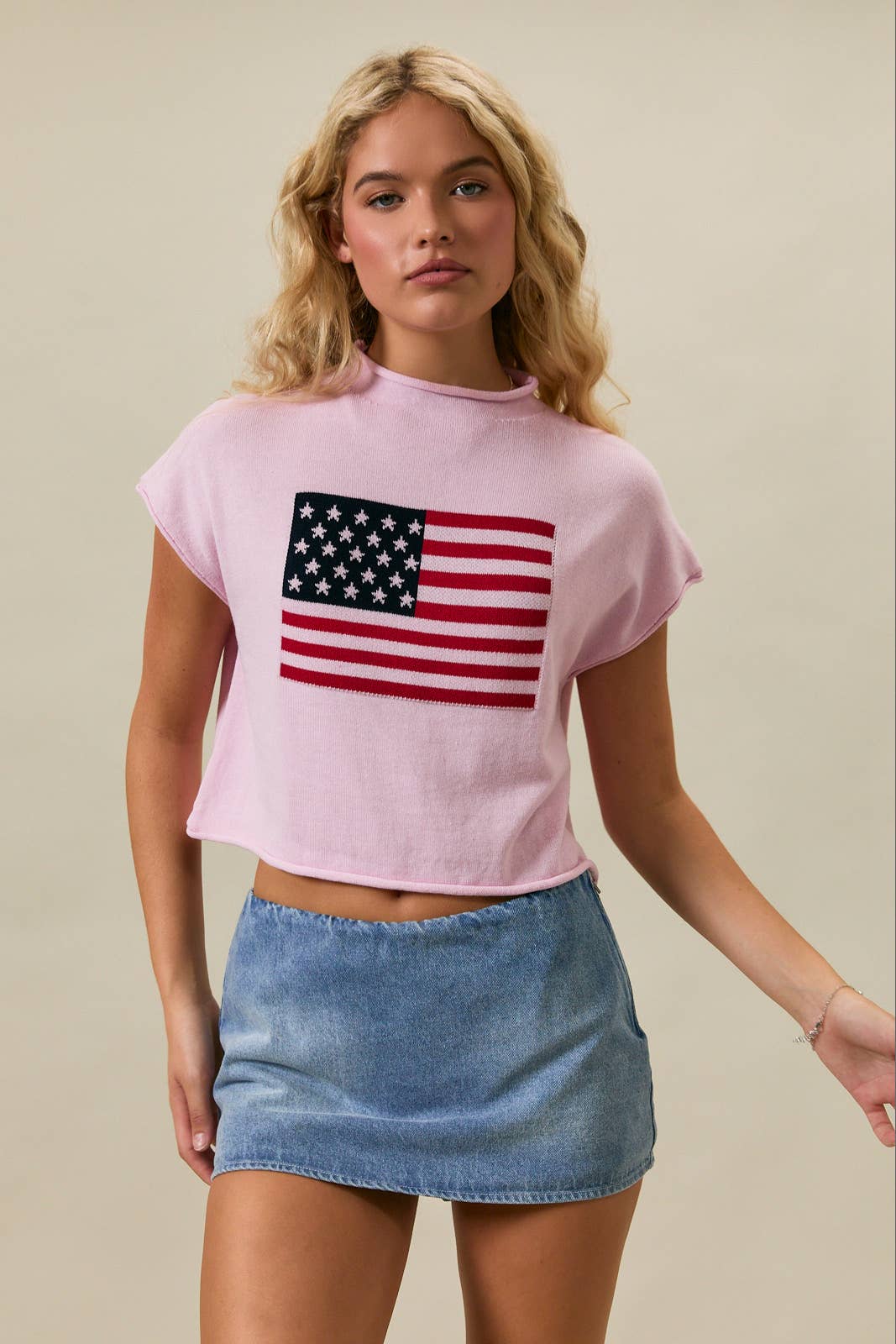 Mock Neck USA Sweater - Pink