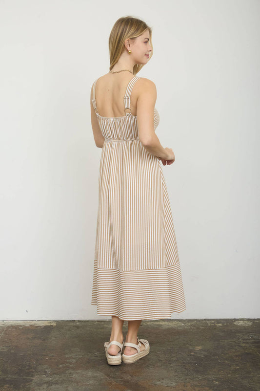Stripe Sweetheart Dress - Khaki