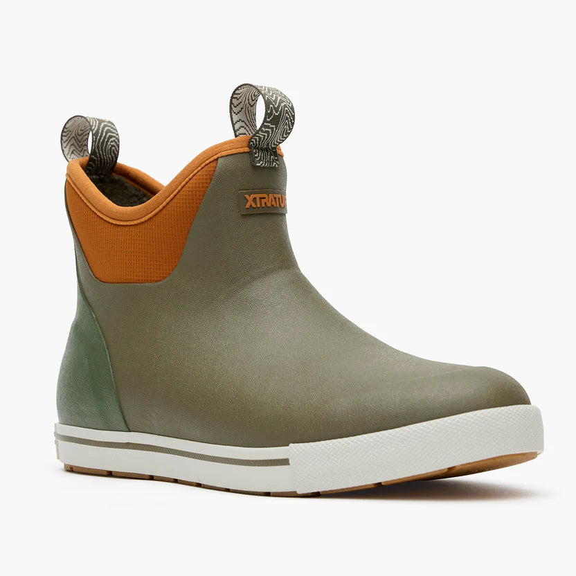 Xtratuf Men's Camp Fleece Ankle Deck Boot- Dark Olive/ Spice