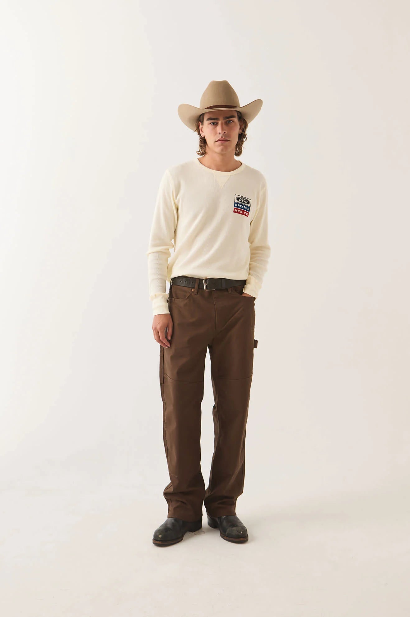 Brixton x Ford Service Dept. L/S Waffle Knit - Wimbledon White