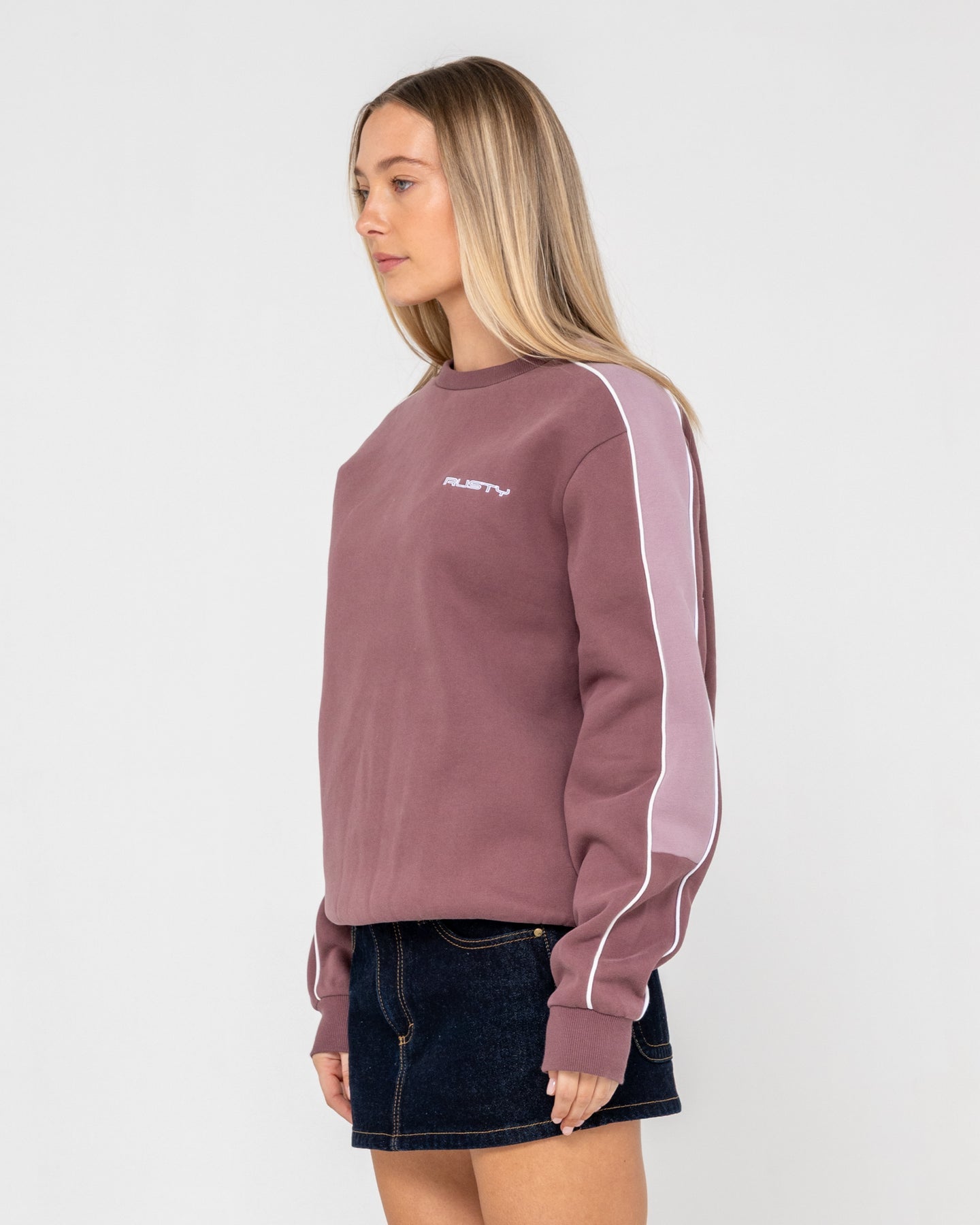 Rusty Two Timer Paneled Crew Fleece - Cadet/Elderberry