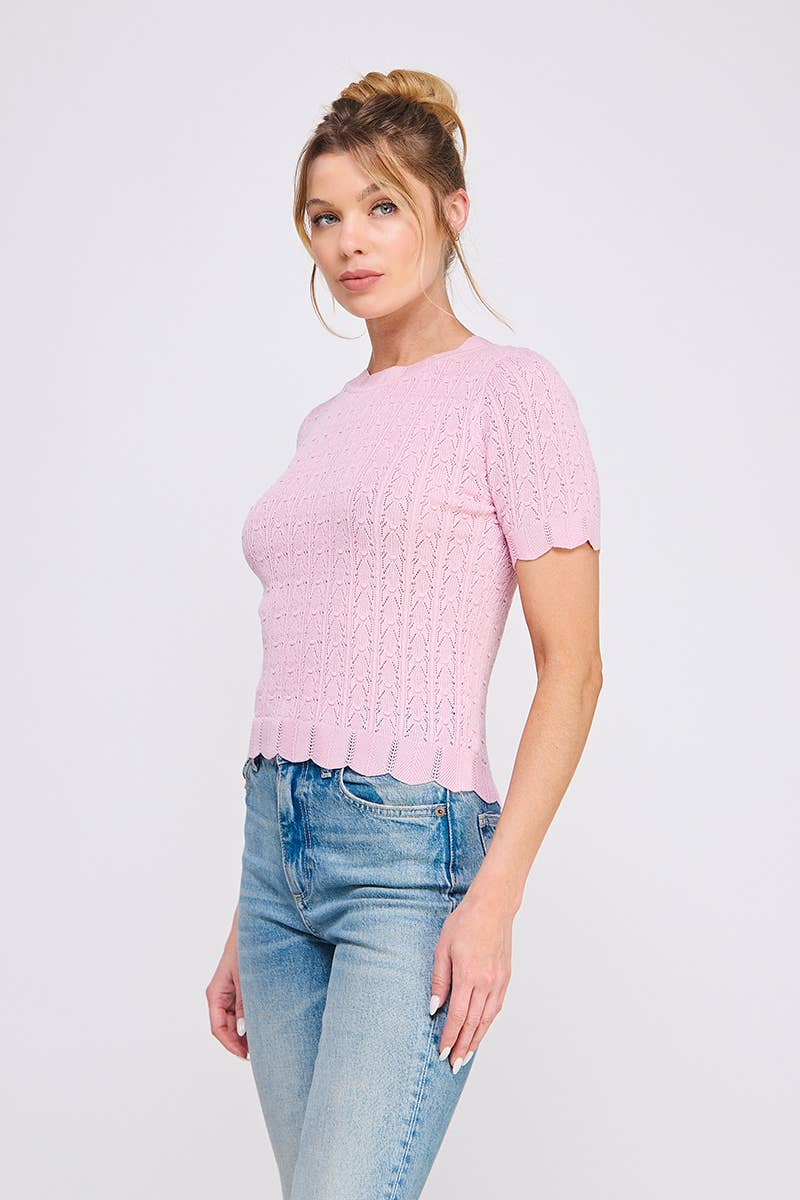 Pointelle Knit Top Pink