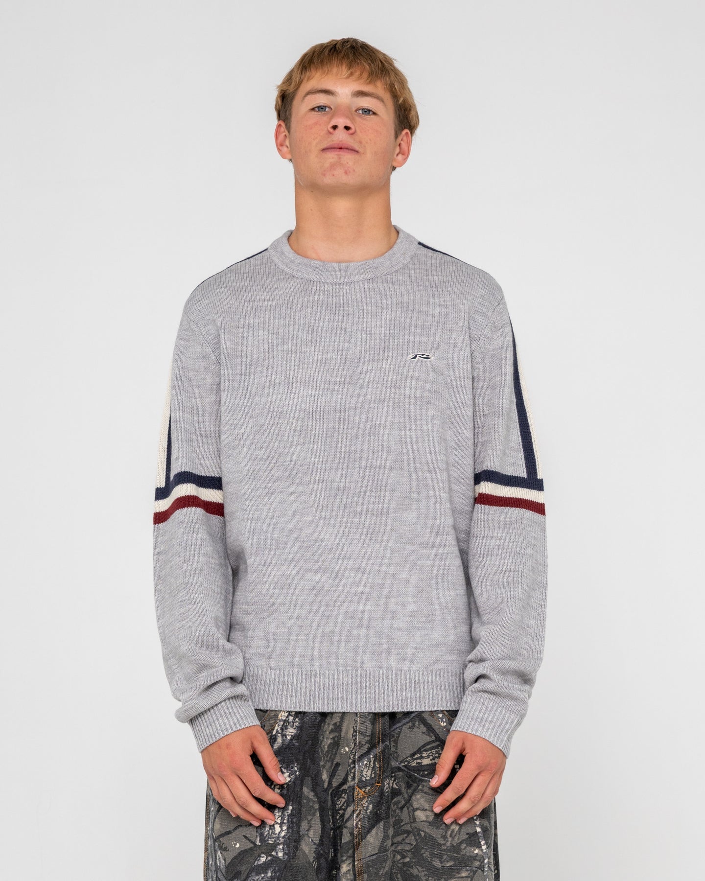 Rusty Moritz 2.0 Graffiti R Crew Knit Sweater - Grey Marle