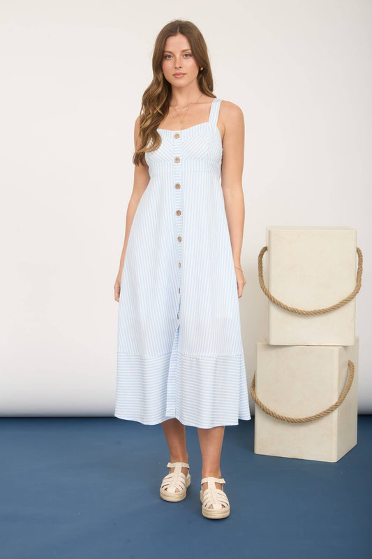 Stripe Sweetheart Dress - Light Blue