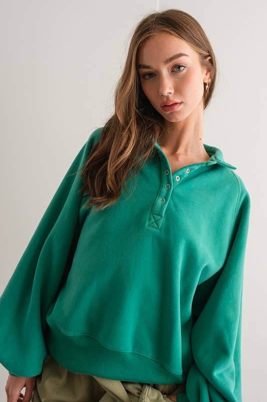 Button Up Crew Neck - GREEN