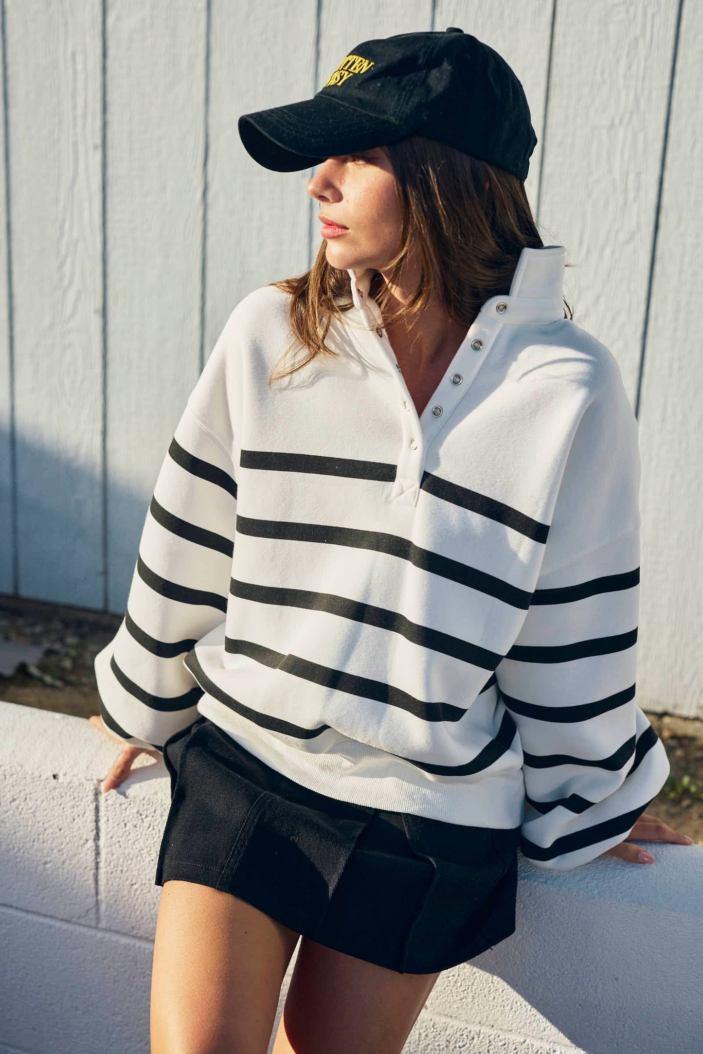 Addison Stripe Pullover: White / Black