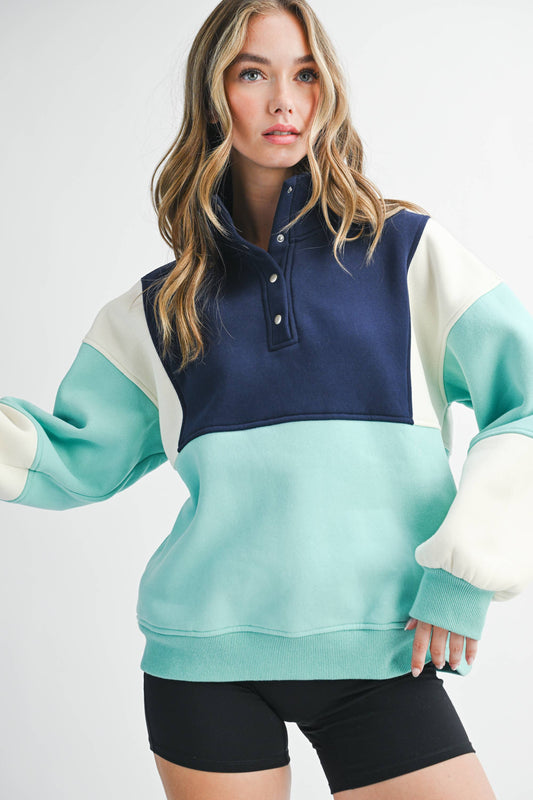 Colorblock Pullover- Navy & Aqua