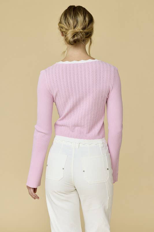 Sweetheart Flare Sleeve Top: Pink