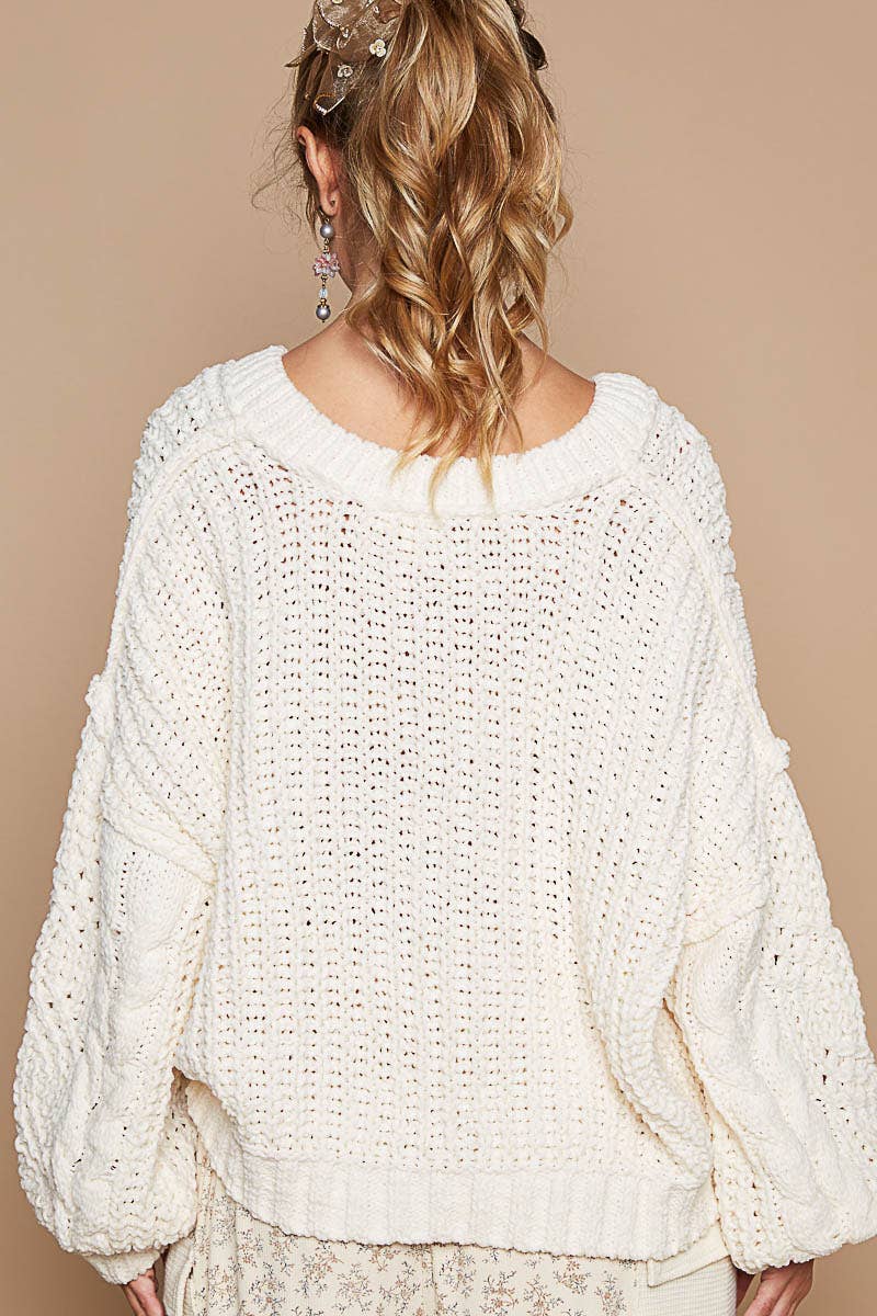 V-neck Chenille sweater - Cream