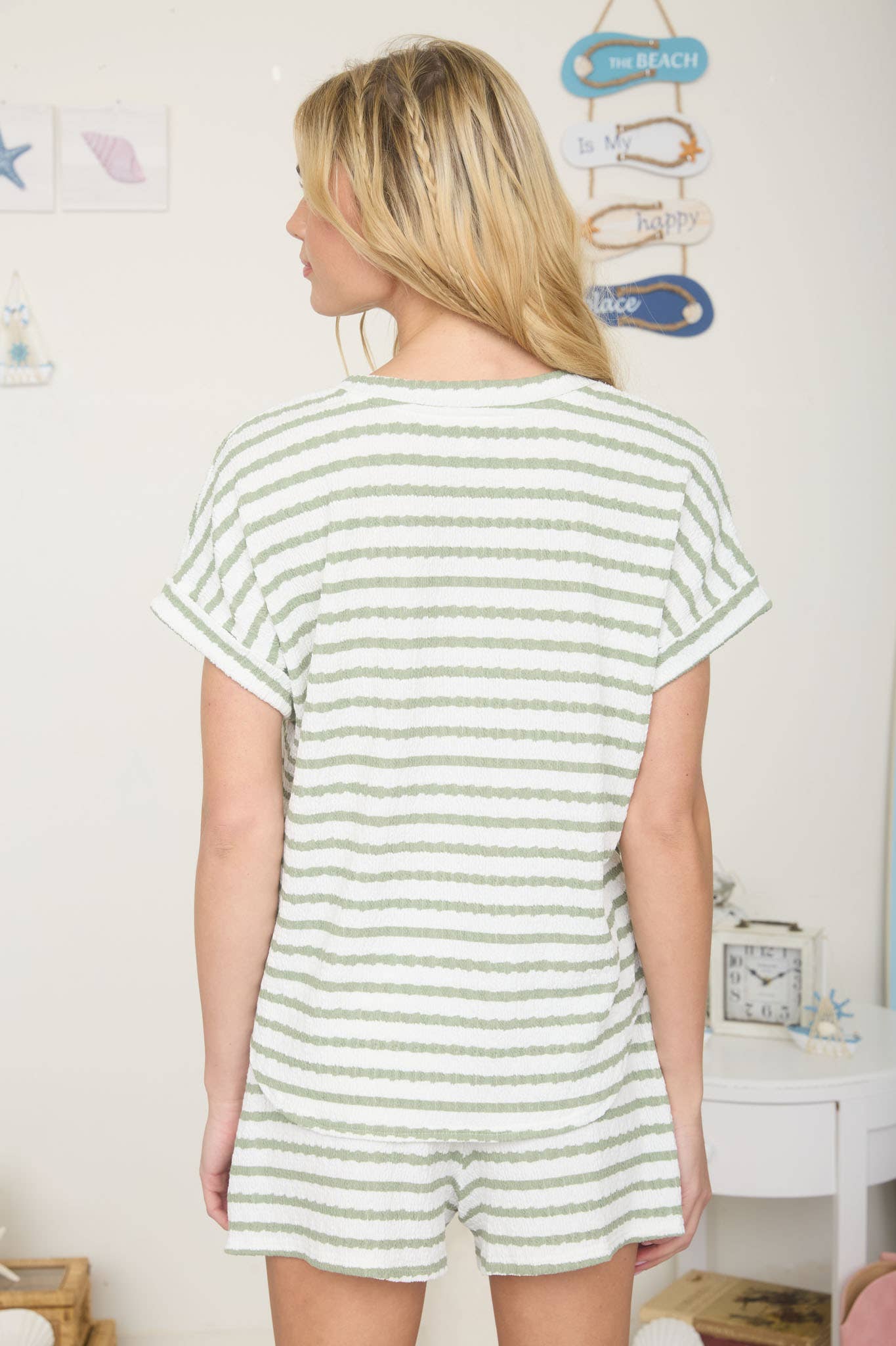 TEXTURED STRIPE T-SHIRT - OLIVE