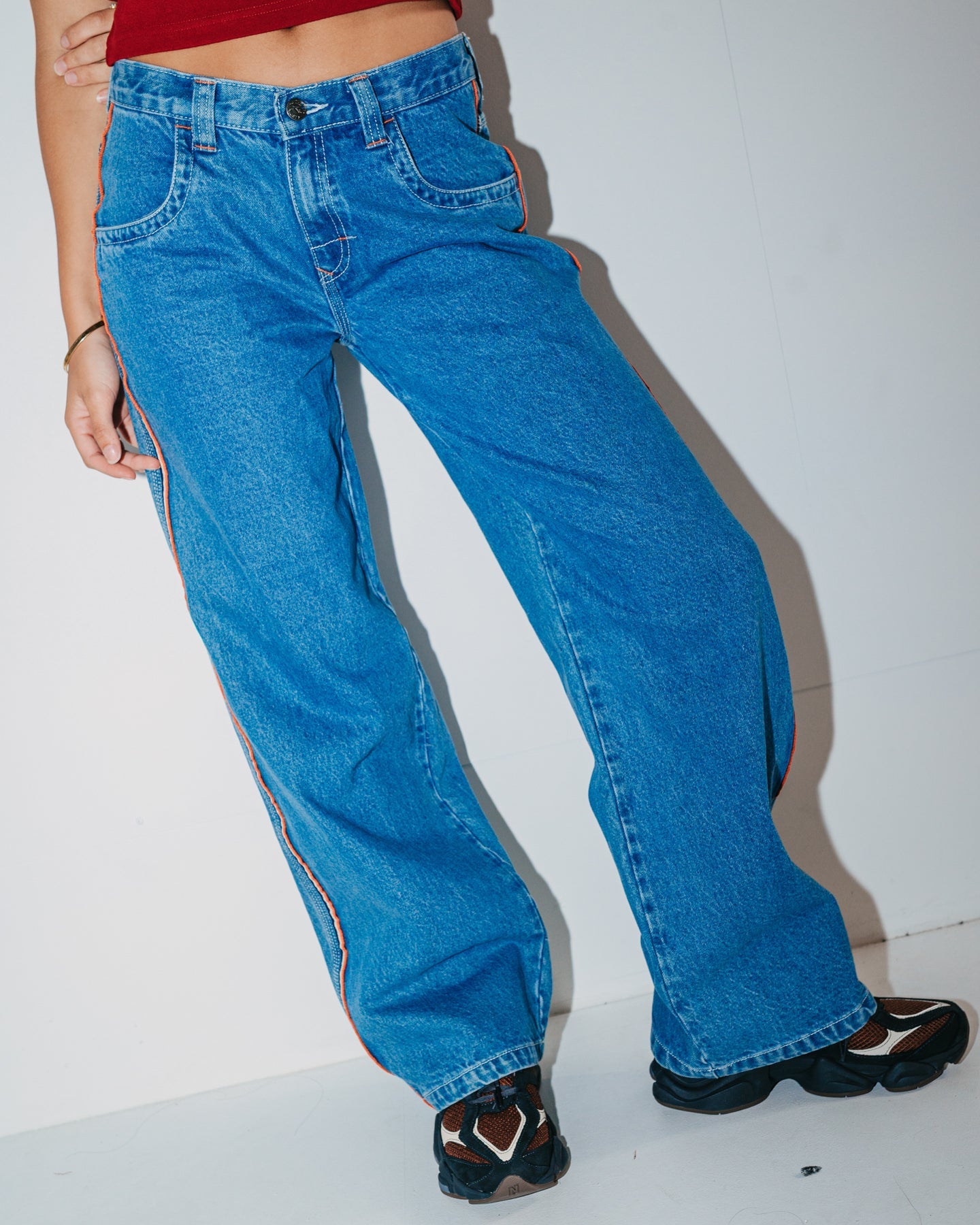 Flip Mommy Wide Leg Denim Jean - Middy Blue / Orange