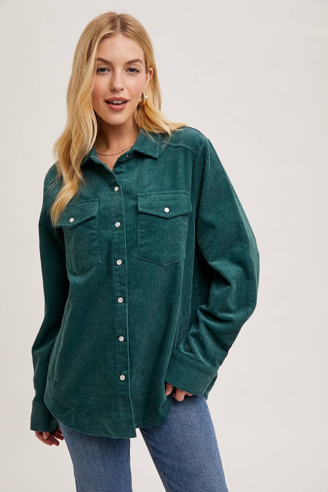 Corduroy Shacket with Pockets - Peacock