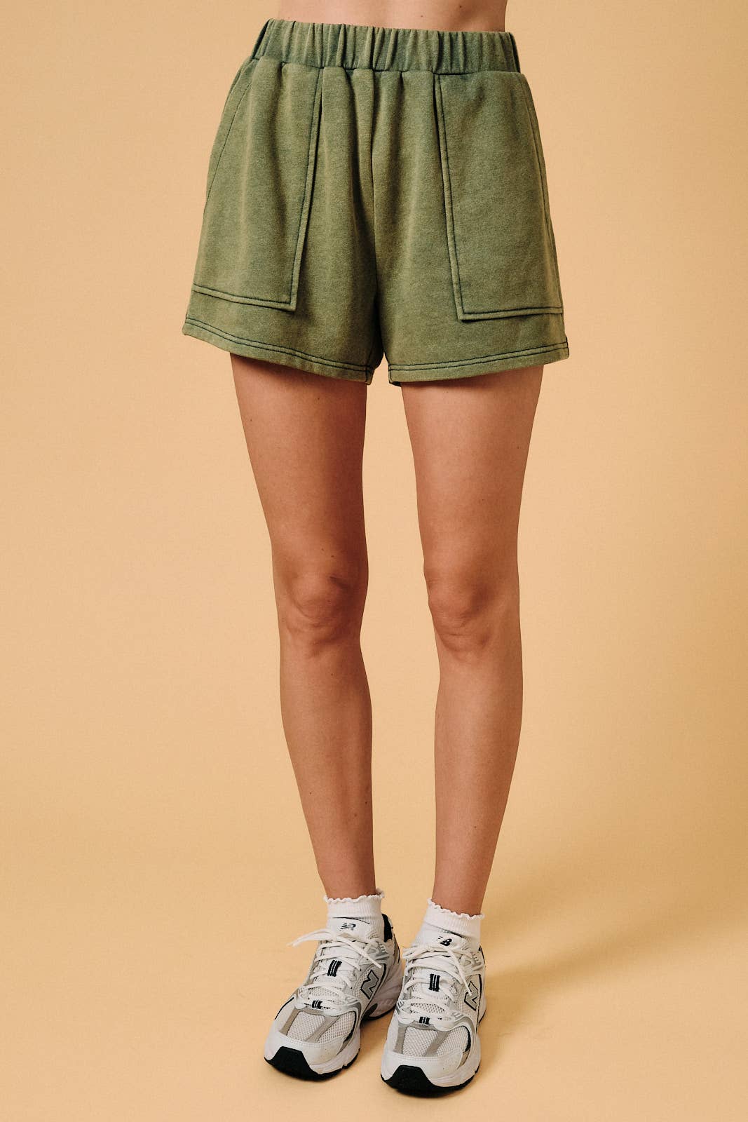 Washed French Terry Sweat Shorts: Green