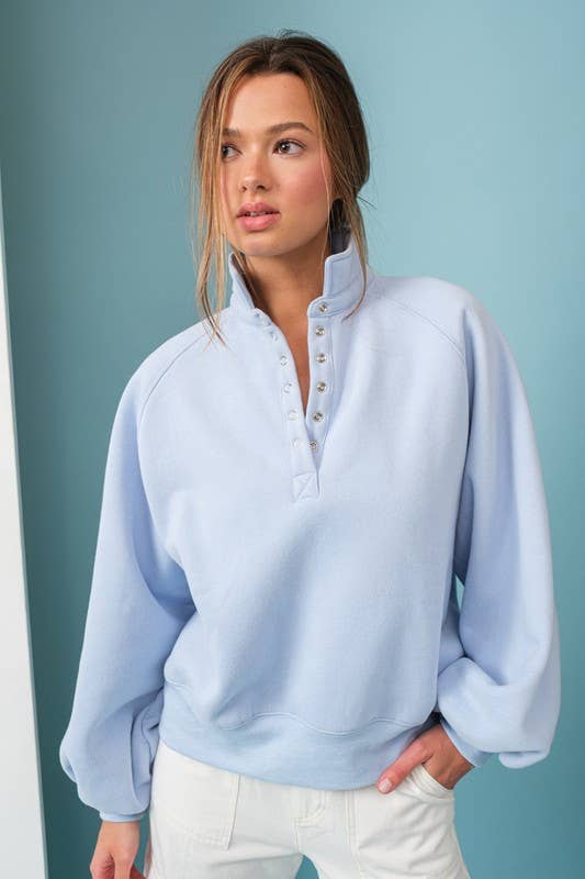 Button Up Crew Neck Sky Blue