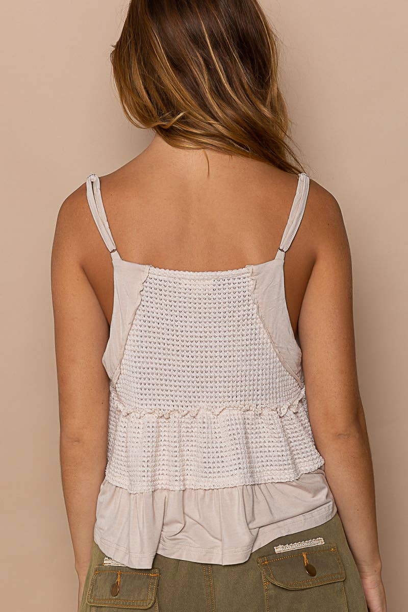 V-neck babydoll sleeveless top: OATMEAL