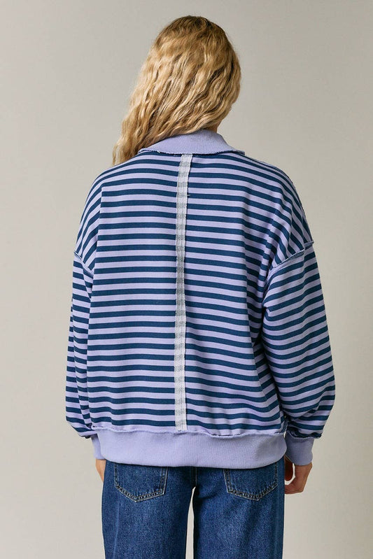 Stripe Mock Neck Sweater: LAVENDER