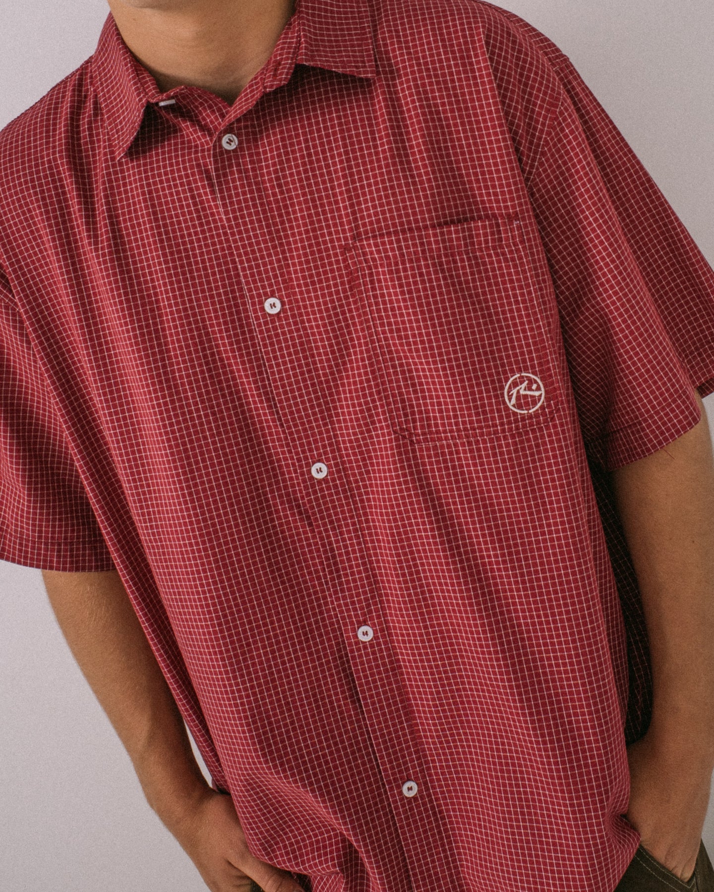 Rusty Ransom Check S/S Button Up Shirt - Burgundy