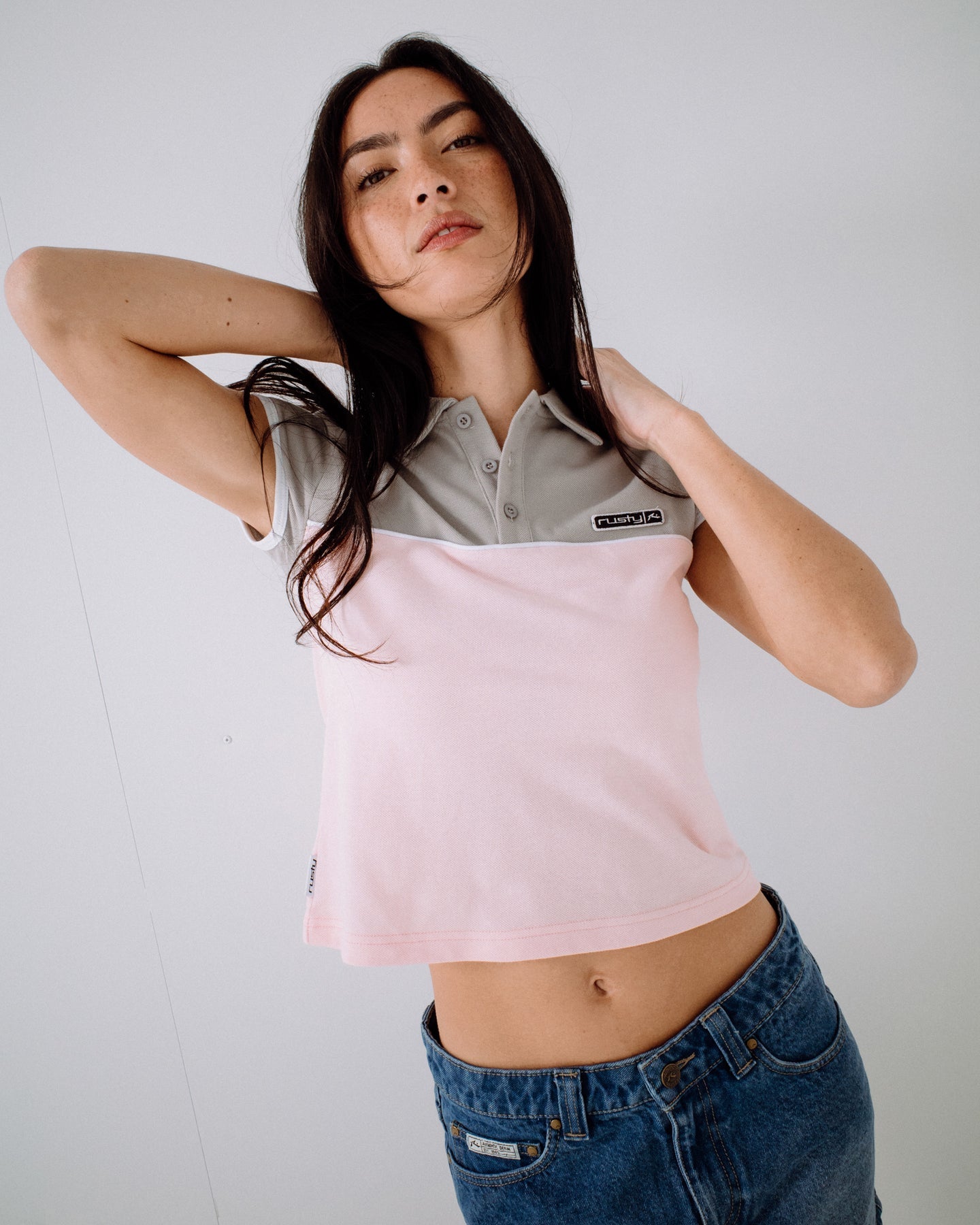 Rusty Insert Dad Joke Baby Polo Tee - Pink/Grey