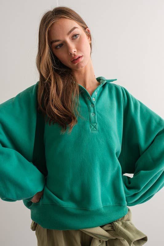 Button Up Crew Neck - GREEN