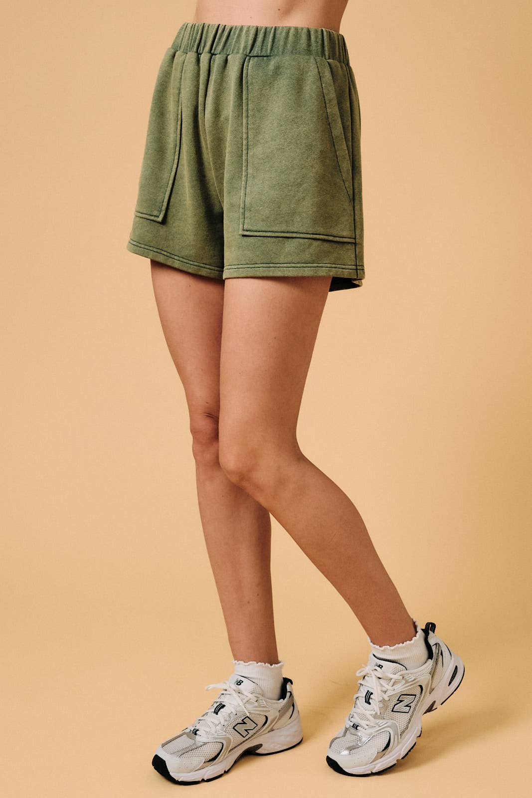 Washed French Terry Sweat Shorts: Green