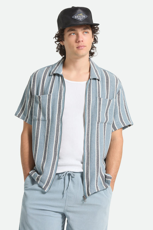 Brixton Dexter Textured Stripe S/S F/Z Shirt - Black / Dusty Blue