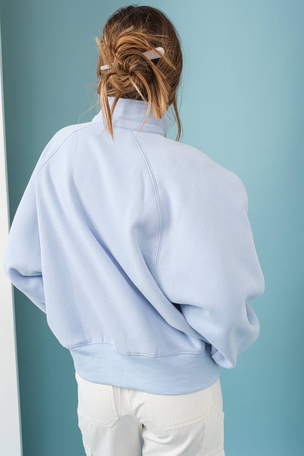 Button Up Crew Neck Sky Blue