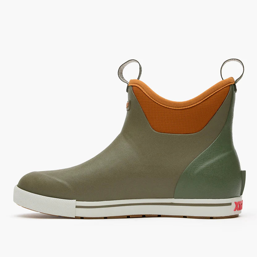 Xtratuf Men's Camp Fleece Ankle Deck Boot- Dark Olive/ Spice