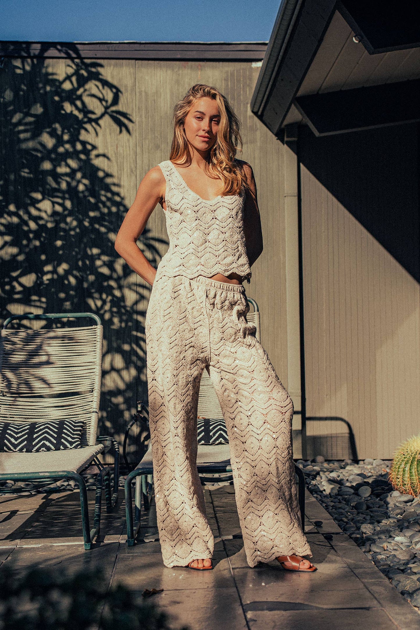 Natural Crochet Wavy V-Neck Tank