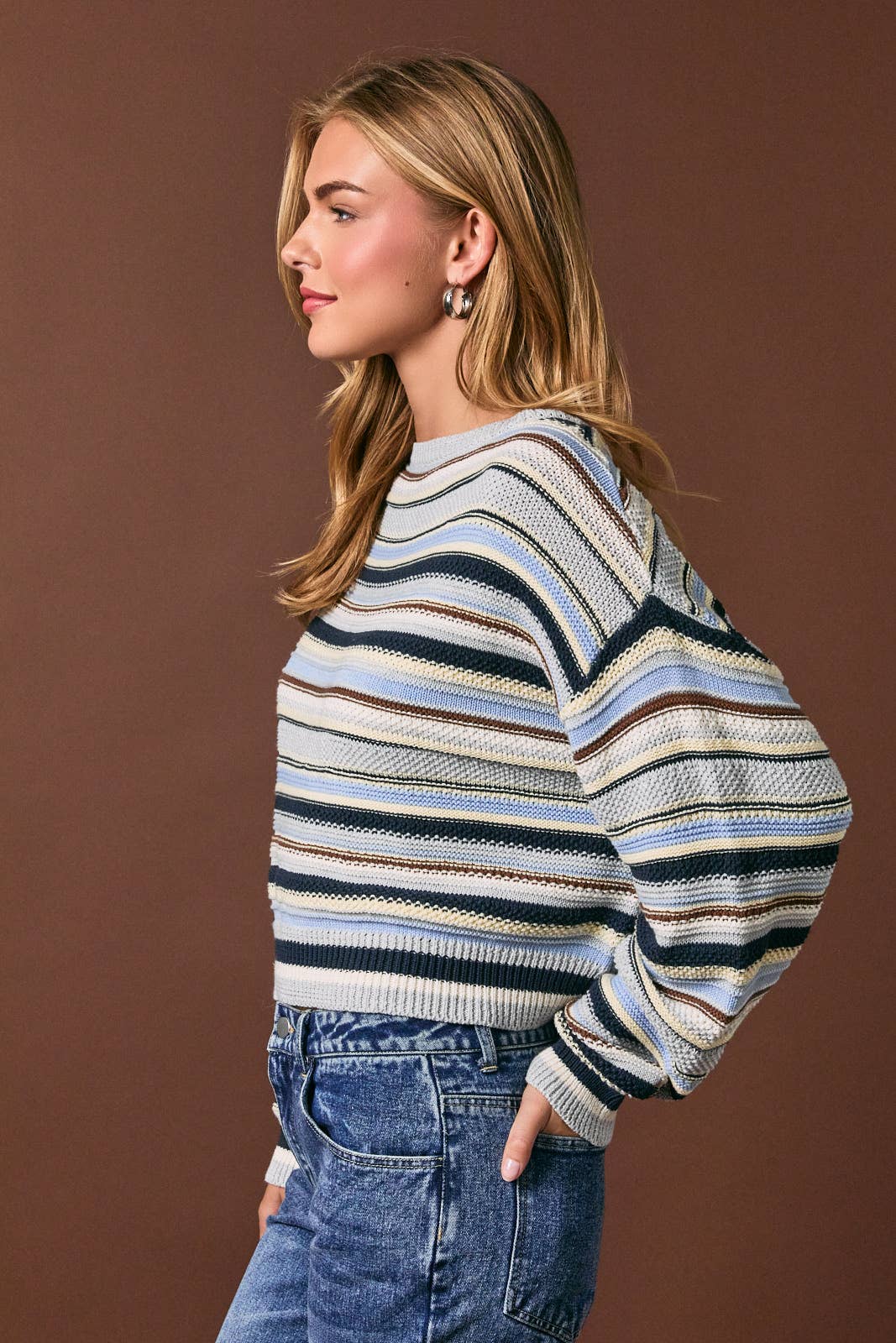 Boat Neck Textured Sweater Top