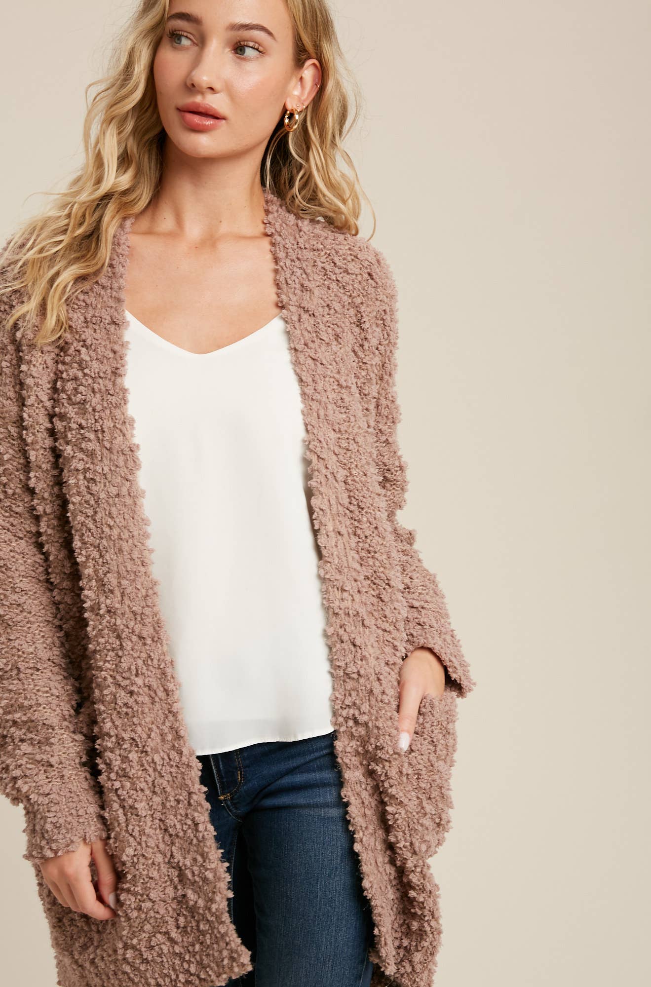 Fluffy Open Front Cardigan