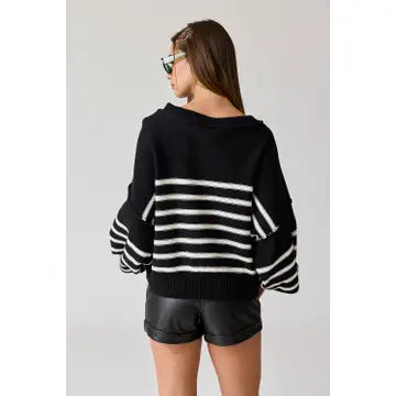 Stripe Knit Pullover: BLACK/WHITE