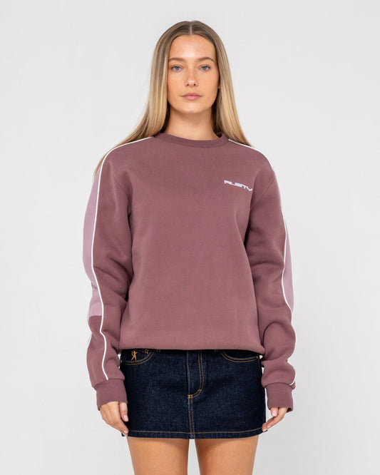 Rusty Two Timer Paneled Crew Fleece - Cadet/Elderberry